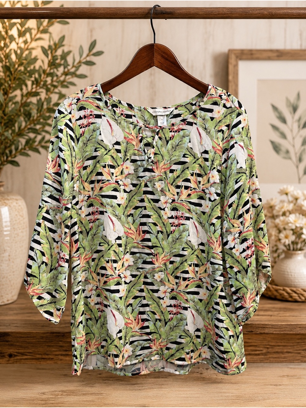 Christopher & Banks Tropical Floral Striped Blouse Size Medium